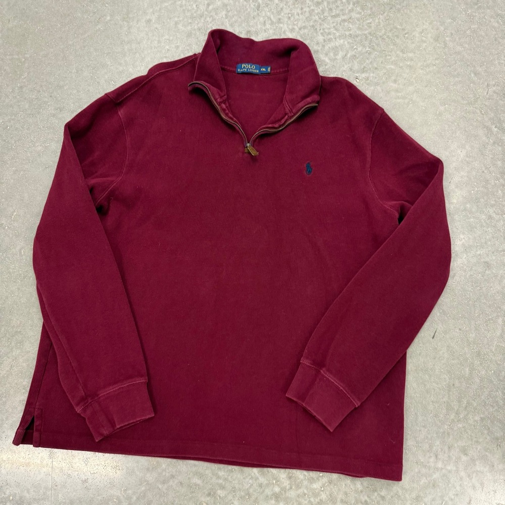 Polo Ralph Lauren Mens XXL Burgundy Red Quarter Zip Pullover Cotton Sweater